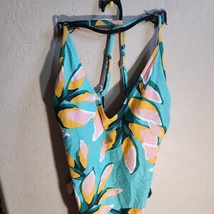 Kona Sol Women's Size Large One-Piece Swimsuit Tropical Palm Leaves NWOT